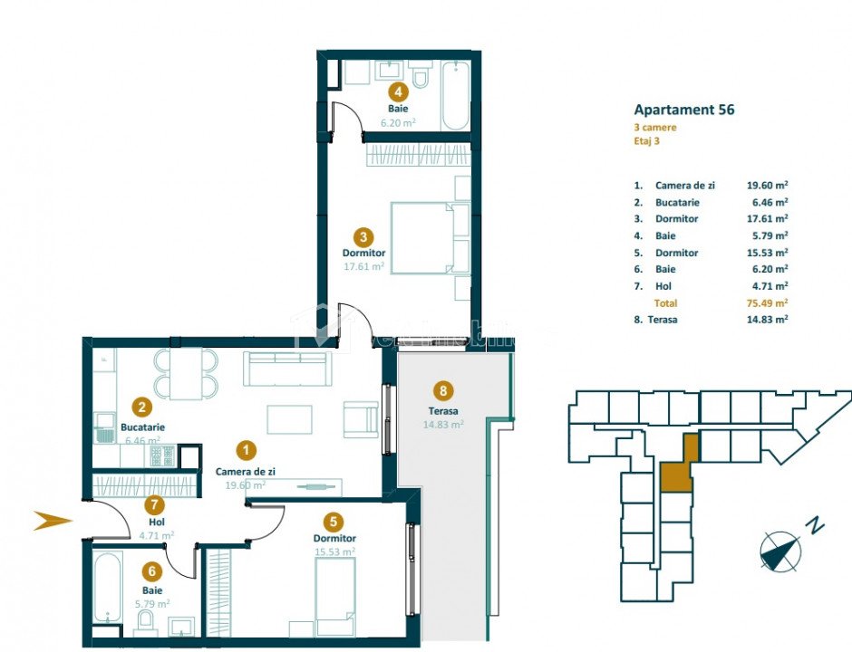 Apartment 3 rooms for sale in Cluj-napoca, zone Marasti