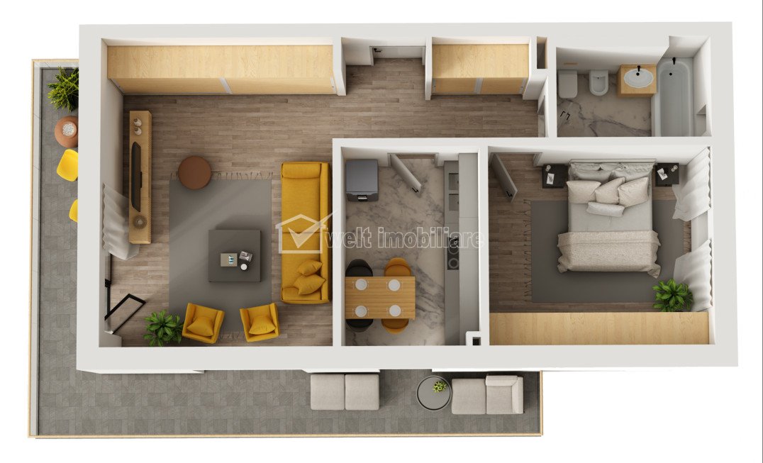 Apartament 2 camere, 59 mp, terasa 95 mp, panoramic, cartier Buna Ziua