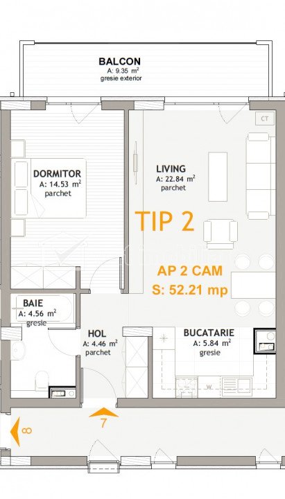 Apartament 2 cam 52mp, terasa 9mp, imobil modern Borhanci