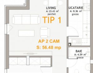 Apartament 2cam, 56.50mp, decomandat, imobil elegant Borhanci zona TCI